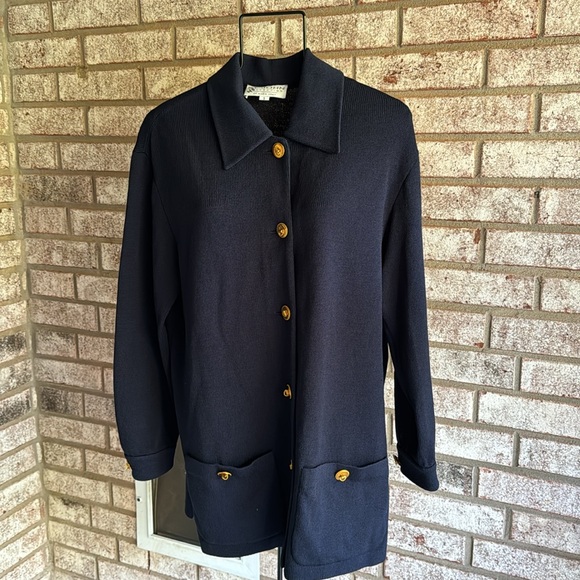 St. John Marie Gray Vintage Navy Santana Knit Jacket sz 4 To Die For Buttons - Picture 3 of 10